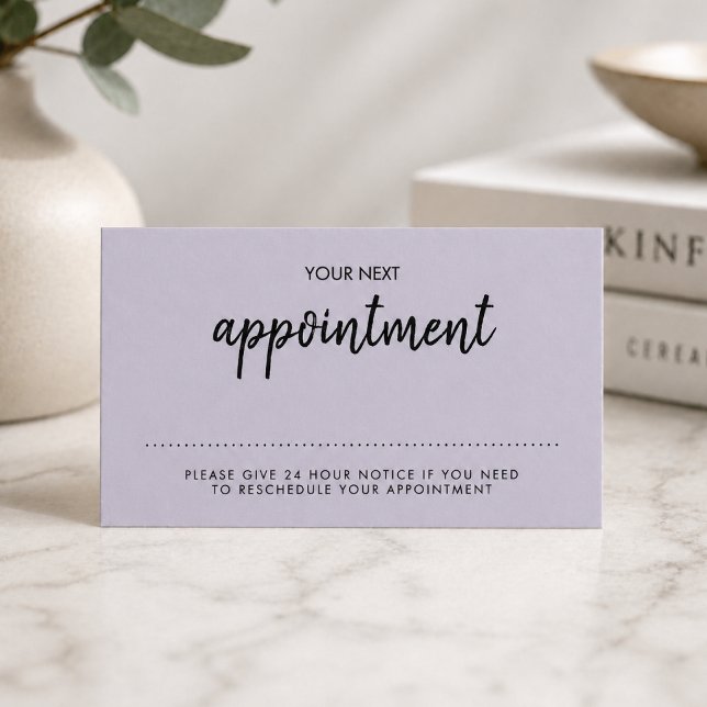 Appointment Reminder Card | Modern Minimal Lilac (A stylish professional reminder card perfect for salons, wellness spas, and beauty studios)