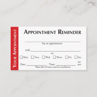 Appointment Reminder Cards - Red