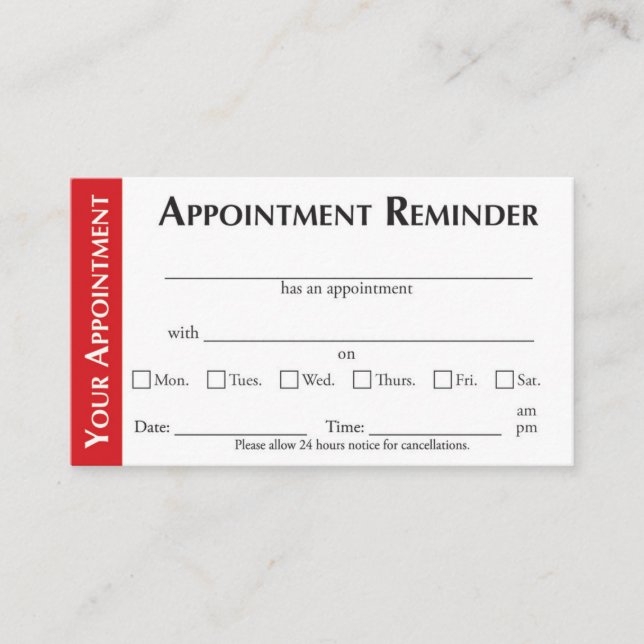 Appointment Reminder Cards - Red (Front)
