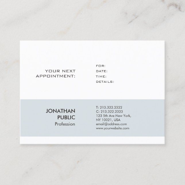 Appointment Reminder Elegant Smart Design Plain Card (Front)