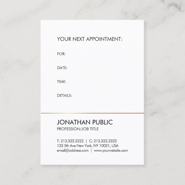 Appointment Reminder Gold Elegant Plain Trendy Card (Front)