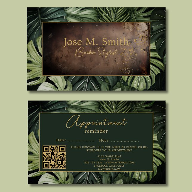 Appointment Reminder Leather Greenery Stylish  Business Card (Creator Uploaded)