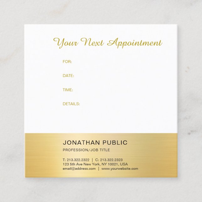 Appointment Reminder Modern Faux Gold Template Card (Front)