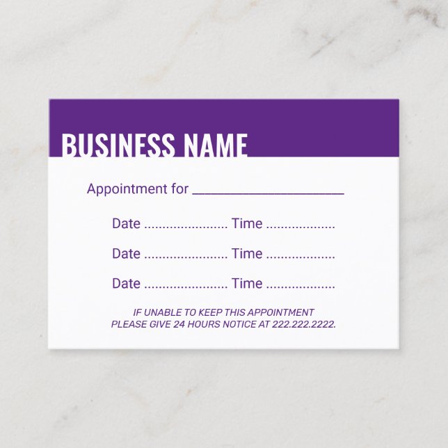 Appointment Reminder Modern Purple Bold Border Card (Front)
