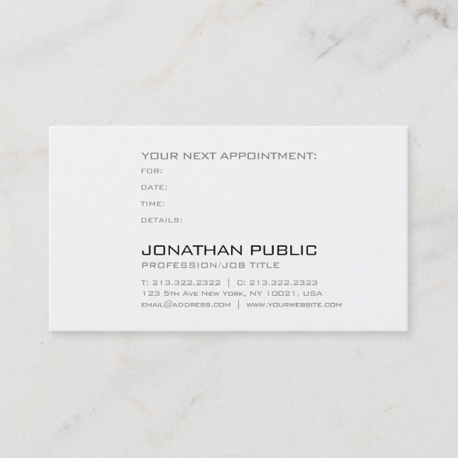 Appointment Reminder Modern Stylish Sleek Plain Card (Front)