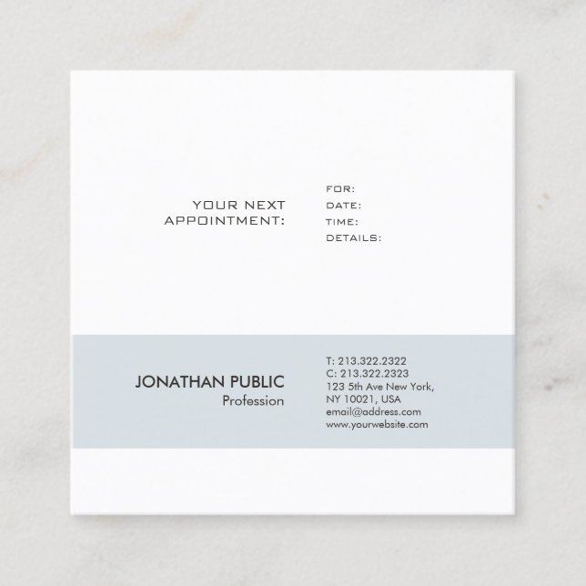 Appointment Reminder Professional Clean Chic Plain Card (Front)