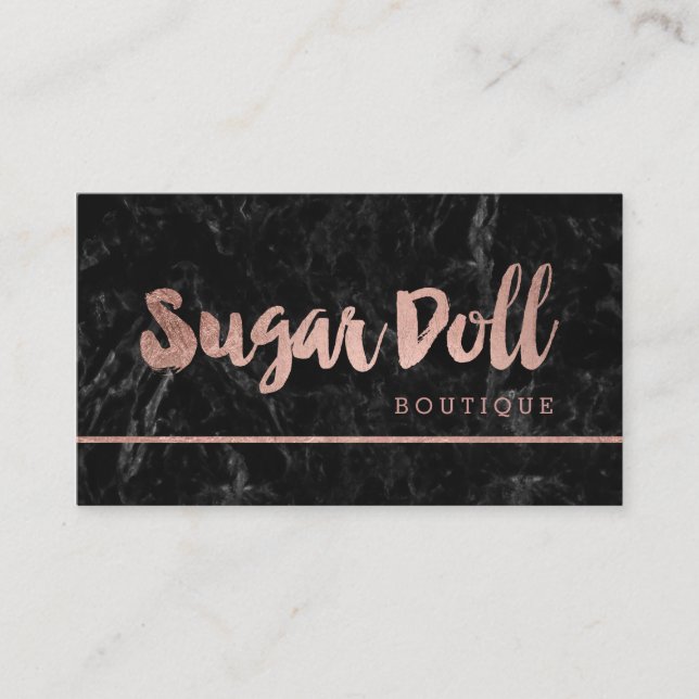 Appointment rose gold typography black marble card (Front)