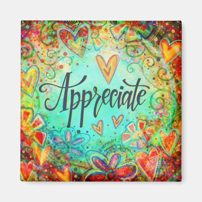 Appreciate Pretty Floral Fun Inspirivity ONE WORD  Magnet (Front)
