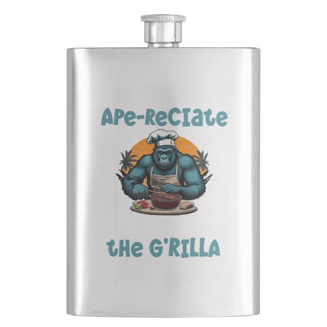 Appreciate The G'rilla Master BBQ Griller Fun Pun Hip Flask (Front)