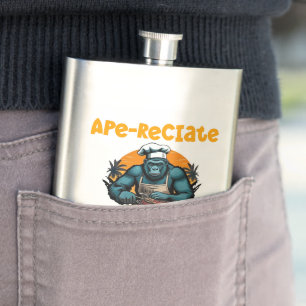 Appreciate The G'rilla Master BBQ Griller Fun Pun Hip Flask