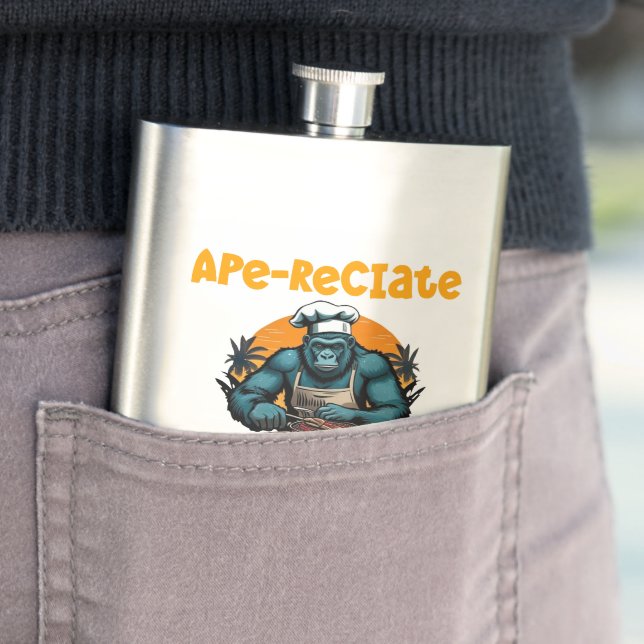 Appreciate The G'rilla Master BBQ Griller Fun Pun Hip Flask (In Situ)