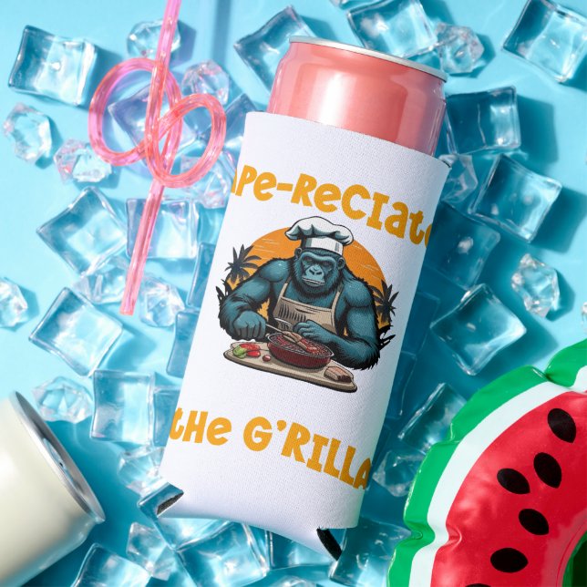 Appreciate The G'rilla Master BBQ Griller Fun Pun Seltzer Can Cooler (In Situ Summer)