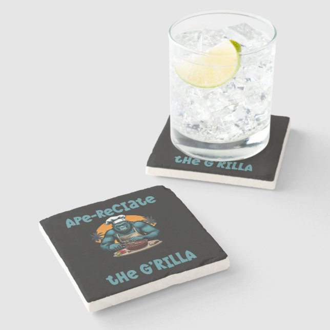 Appreciate The G'rilla Master BBQ Griller Fun Pun Stone Coaster (Side)