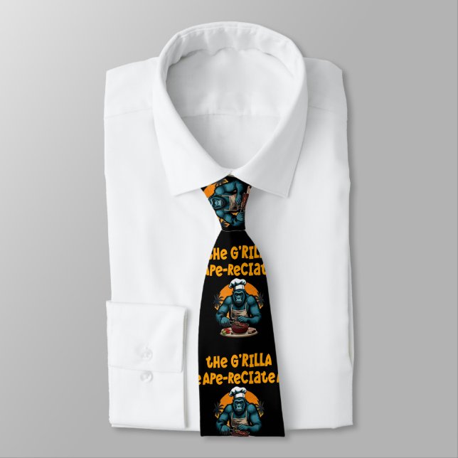 Appreciate The G'rilla Master BBQ Griller Fun Pun Tie (Tied)