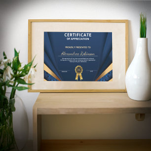 Appreciation Achievement Gold Blue Certificate 