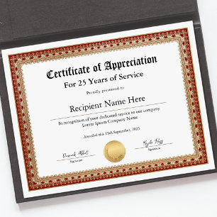 Appreciation Certificate for Years of Service