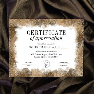 Appreciation Certificate Modern Gold Glitter Award