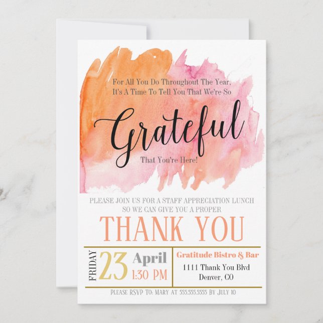 Appreciation Invitation, Grateful For Invitation (Front)