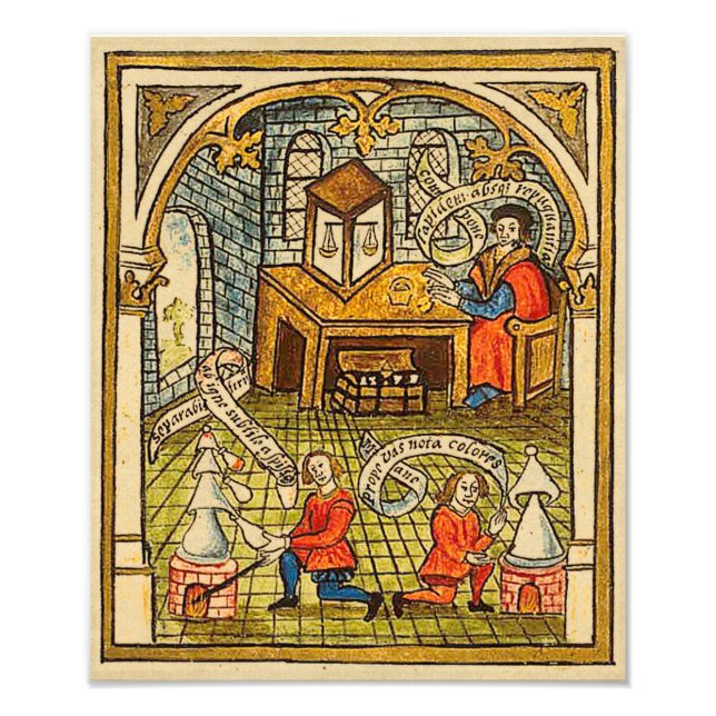 Apprentices in a Mediaeval Laboratory Photo Print (Front)