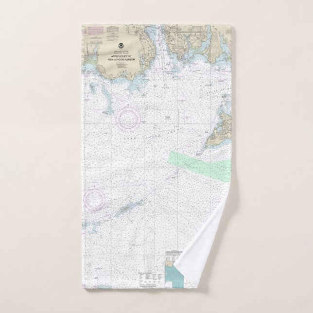 Approaches to New London Harbour Nautical Chart Bath Towel Set (Hand Towel)