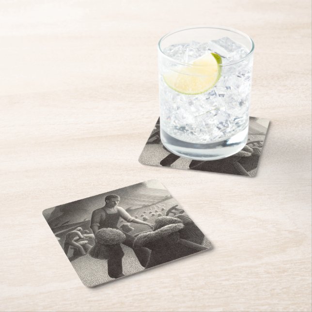 Approaching Storm by Grant Wood Square Paper Coaster (Insitu)