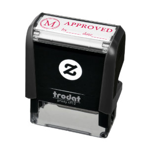 APPROVED By Name Date Monogram Black Red Ink Self-inking Stamp