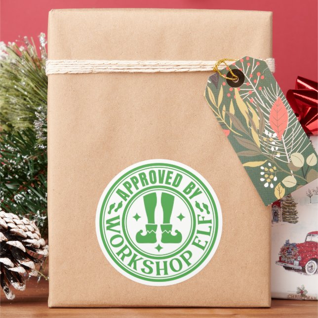 Approved By Workshop Elf  Classic Round Sticker (Holiday)