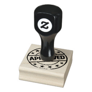 APPROVED Crafted Convenient Wooden Handle Blue Ink Rubber Stamp