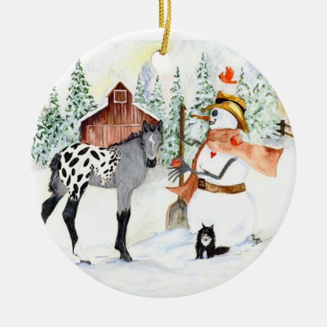 Appy colt and Snowman Ceramic Tree Decoration (Front)