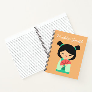 Apqua peach Kokeshi Japanese dolls Notebook