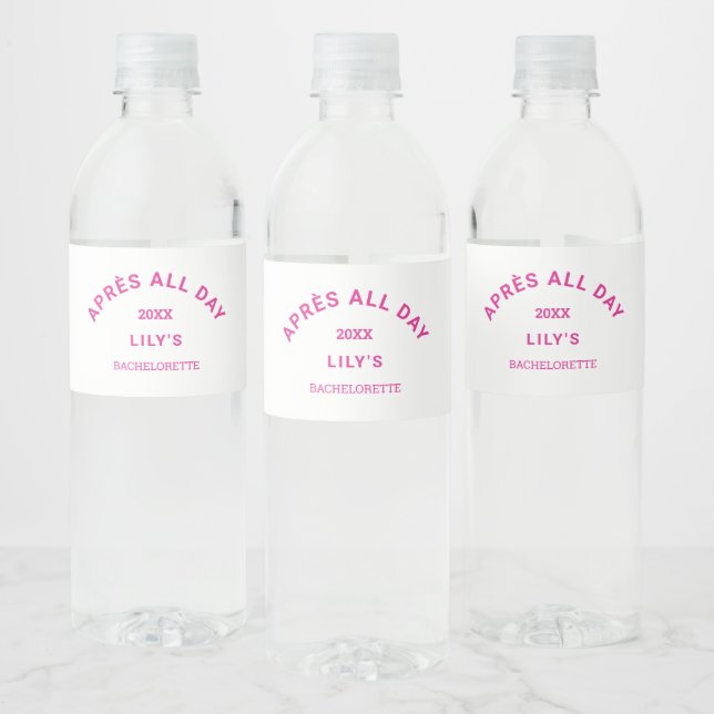Après All Day Hot Pink Bachelorette Ski Party Water Bottle Label (Bottles)