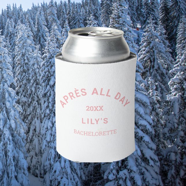 Après All Day Pink Bachelorette Ski Party Crest Can Cooler (Creator Uploaded)