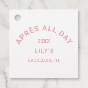 Après All Day Pink Bachelorette Ski Party Square Favour Tags