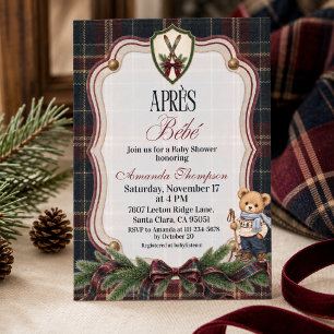 Après Bébé Preppy Ski Lodge Christmas Baby Shower Invitation