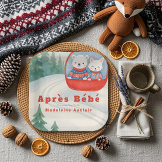 Après Bébé ski woodland animals winter baby shower Paper Plate