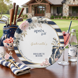 Après Golf Bachelorette Blue Elegant Preppy Floral Paper Plate
