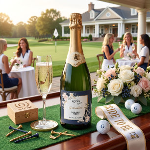 Apres Golf Elegant Royal Blue Floral Bachelorette  Sparkling Wine Label