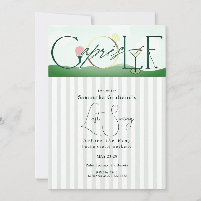Apres Golf Last Swing Before the Ring Bachelorette Invitation (Front)