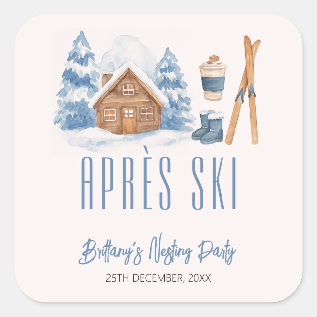Apres Ski Baby Shower Winter Nesting Party Square Sticker (Front)