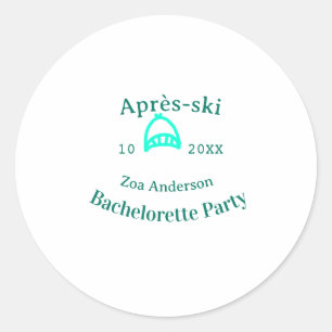 Après-ski bachelorette party turquoise hat name da classic round sticker