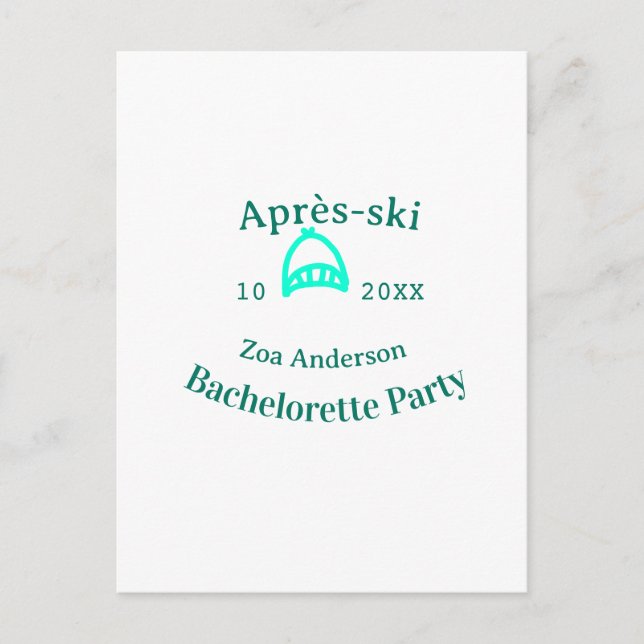 Après-ski bachelorette party turquoise hat name da postcard (Front)