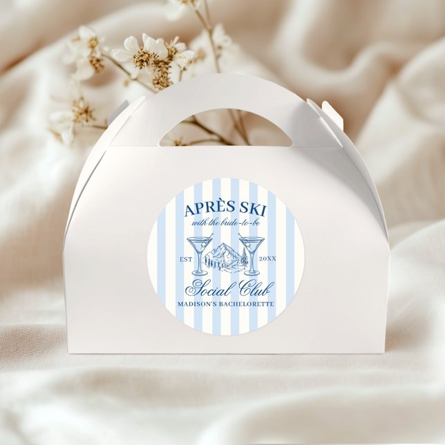 Apres Ski Blue Striped Bachelorette Classic Round Sticker (Creator Uploaded)