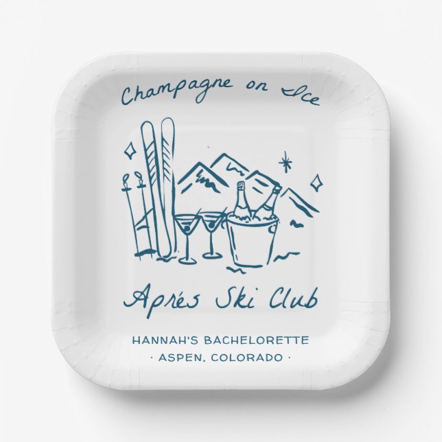 Après Ski Champagne on Ice Winter Bach Party Paper Plate (Front)