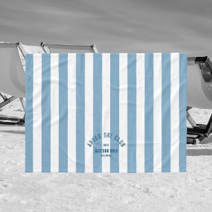Apres Ski Club Custom Location Retro Blue Stripe Fleece Blanket