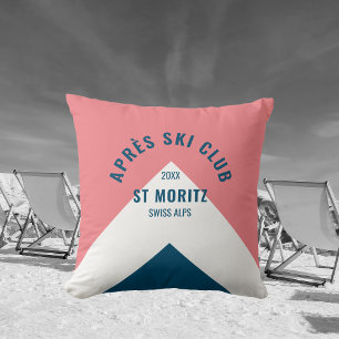  Après Ski Club Pink Navy Retro Style Ski Decor Cushion