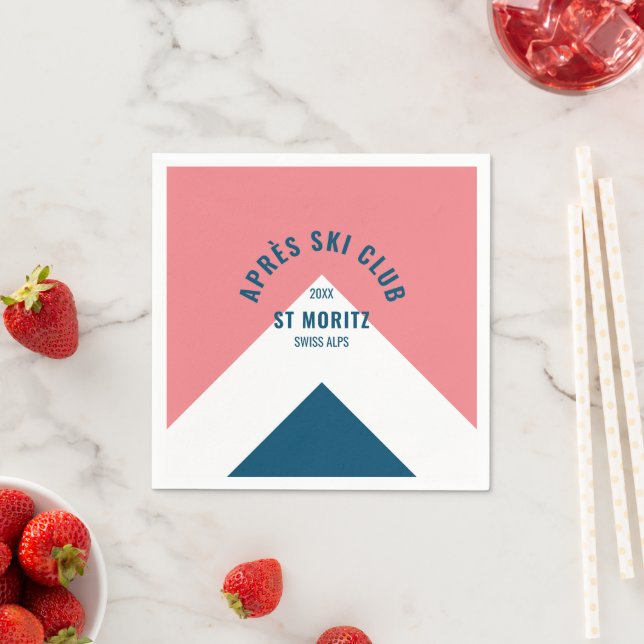  Après Ski Club Pink Navy Retro Style Ski Party Napkin (Insitu)