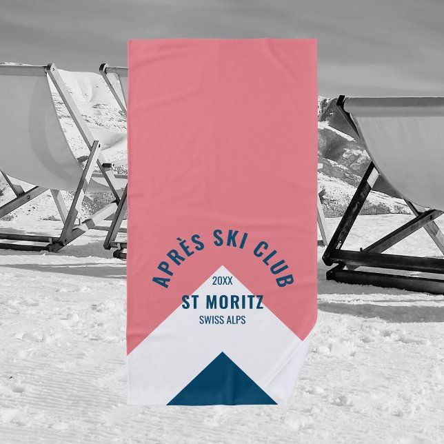 Après Ski Club Pink Navy Retro Style Winter Beach Towel (Creator Uploaded)
