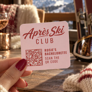 Apres Ski Club Pink Red Bachelorette Party Square Sticker