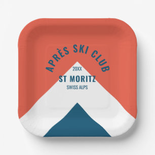 Après Ski Club Red Navy Vintage Ski Party Square Paper Plate