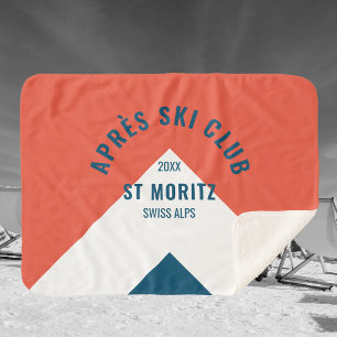 Après Ski Club Red Navy Vintage Winter Sherpa Blanket